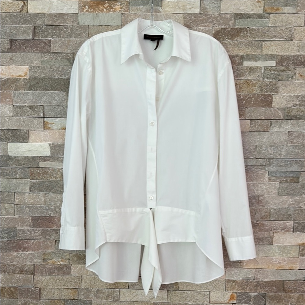 Donna Karan White Button Down Shirt with Waist Tie